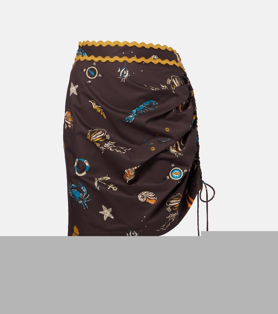 alémais printed ruched cotton miniskirt