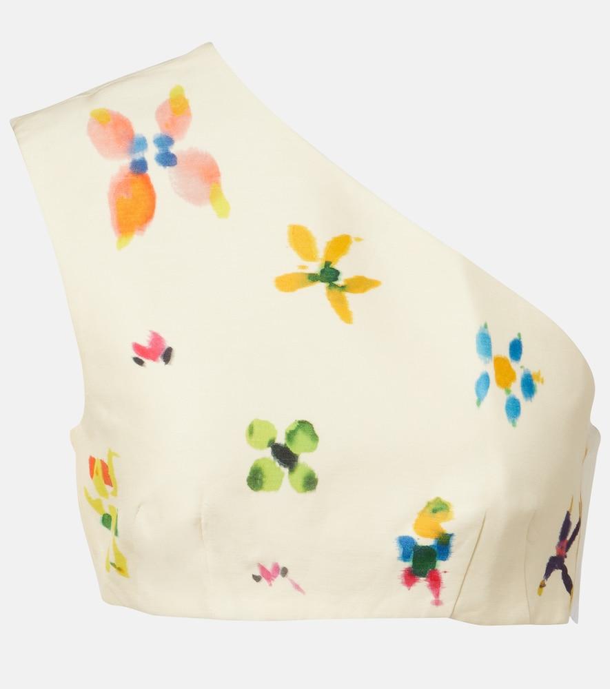 alémais sidi printed linen-blend crop top