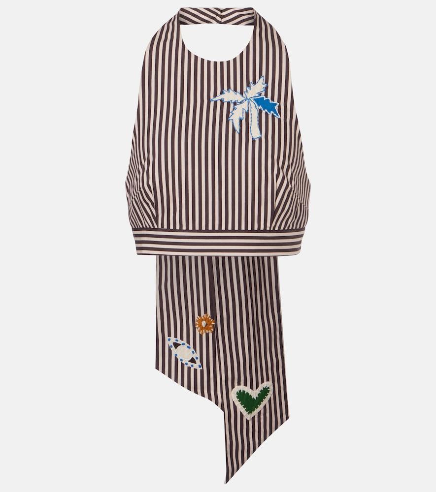 alémais sirocco embroidered striped cotton crop top