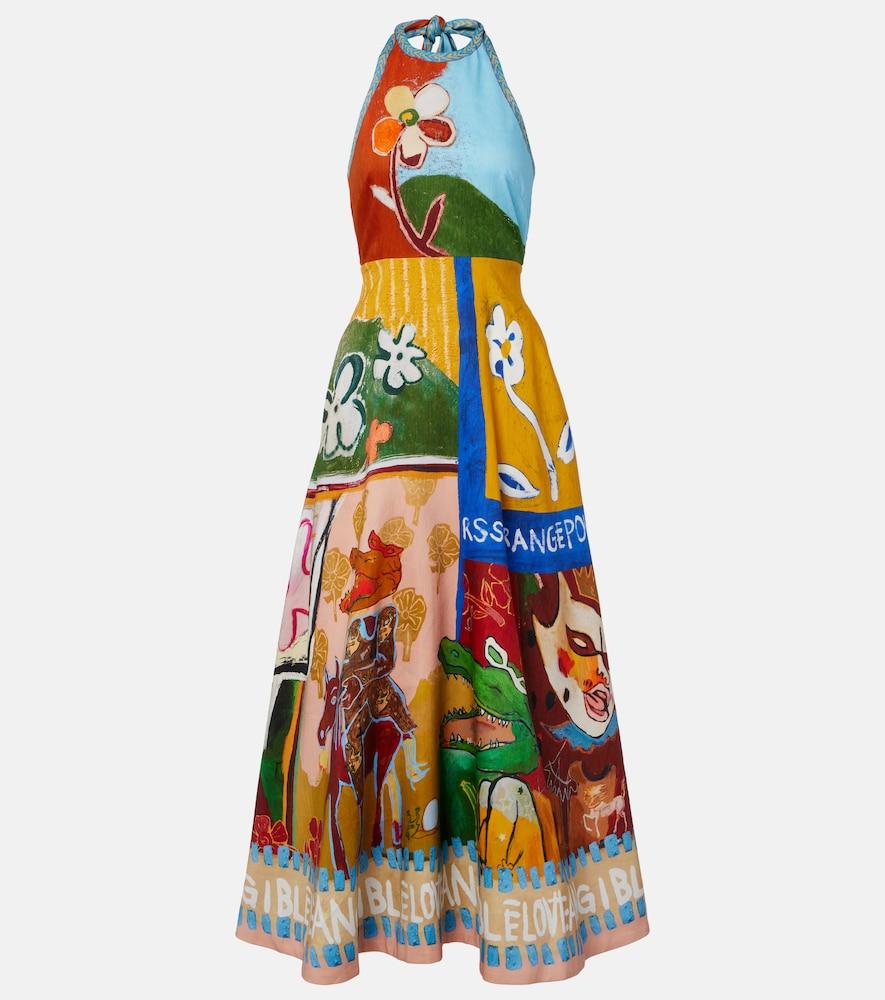alémais x mlak printed linen-blend midi dress