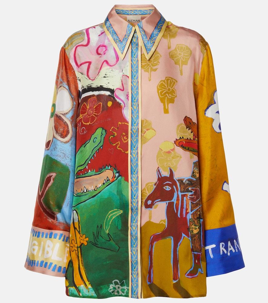 alémais x mlak printed silk twill shirt