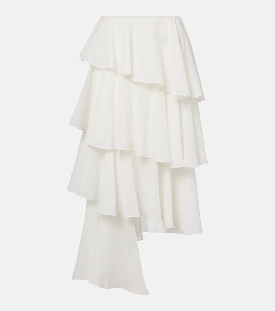 alaïa asymmetric cotton and linen midi skirt