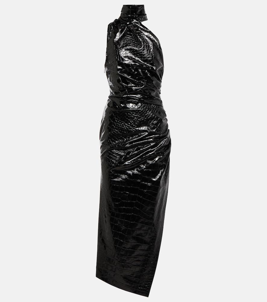 alaïa asymmetric croc-effect midi dress