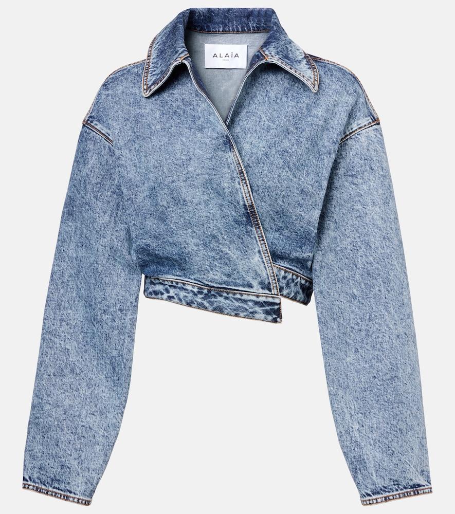 alaïa asymmetric cropped denim jacket