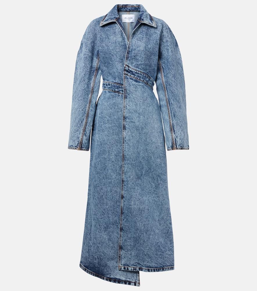 alaïa asymmetric denim coat