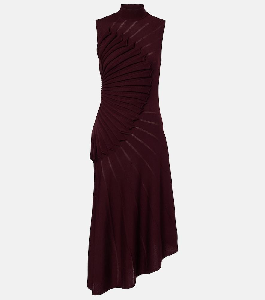 alaïa asymmetric pleated wool midi dress