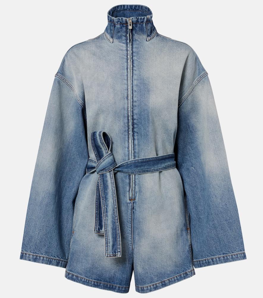 alaïa belted cotton denim romper