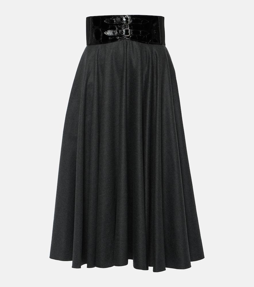 alaïa belted high-rise virgin wool midi skirt