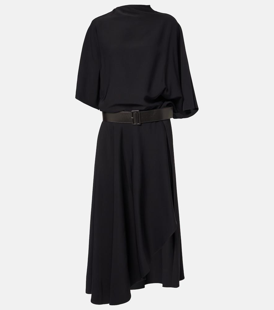 alaïa belted leather-trimmed midi dress