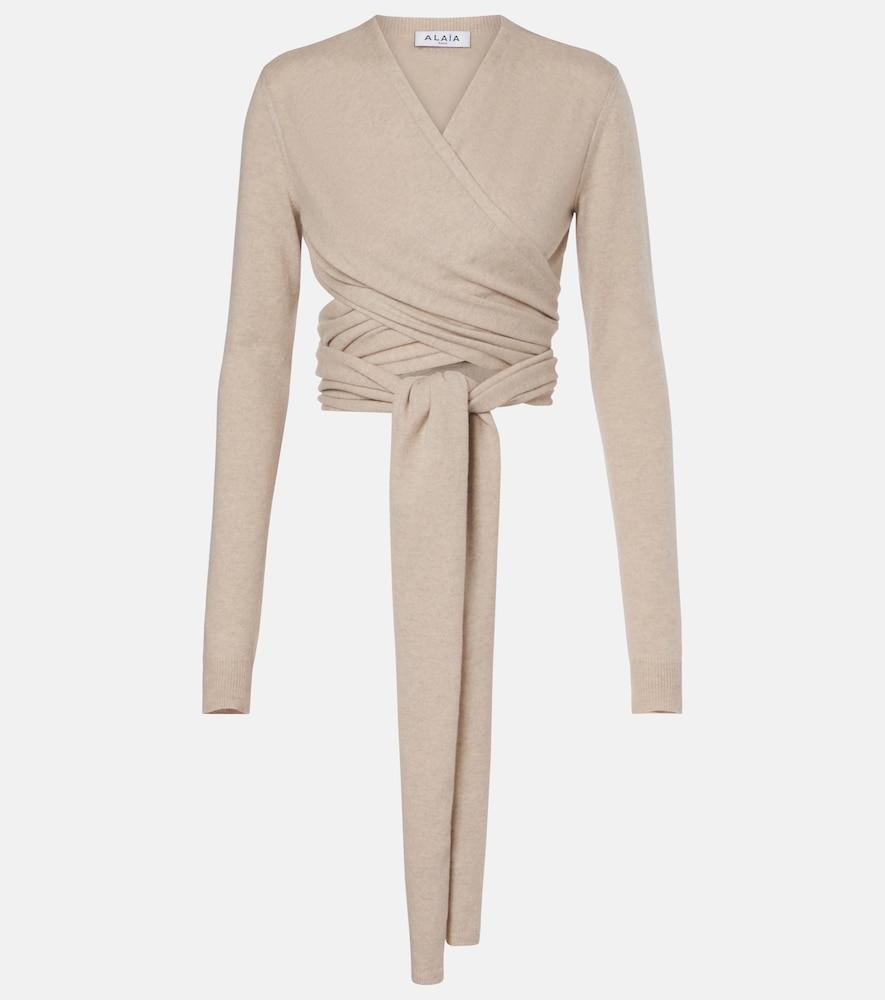 alaïa cashmere and wool-blend wrap top