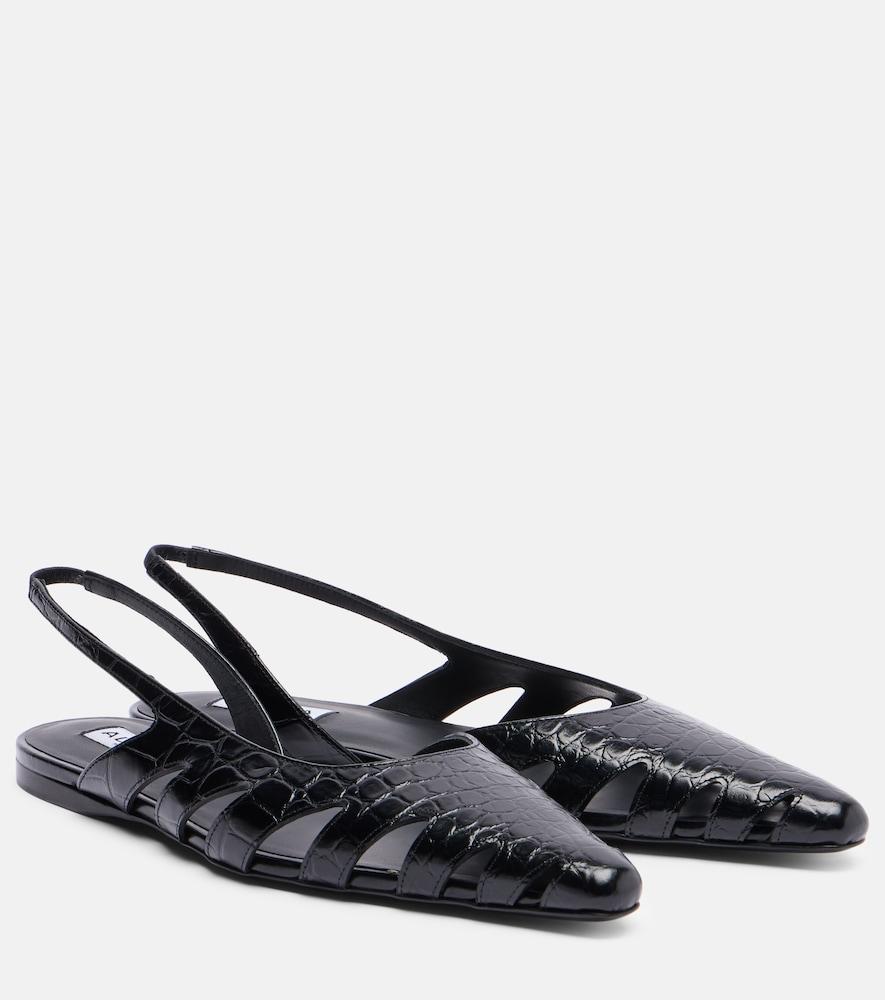 alaïa croc-effect leather slingback flats