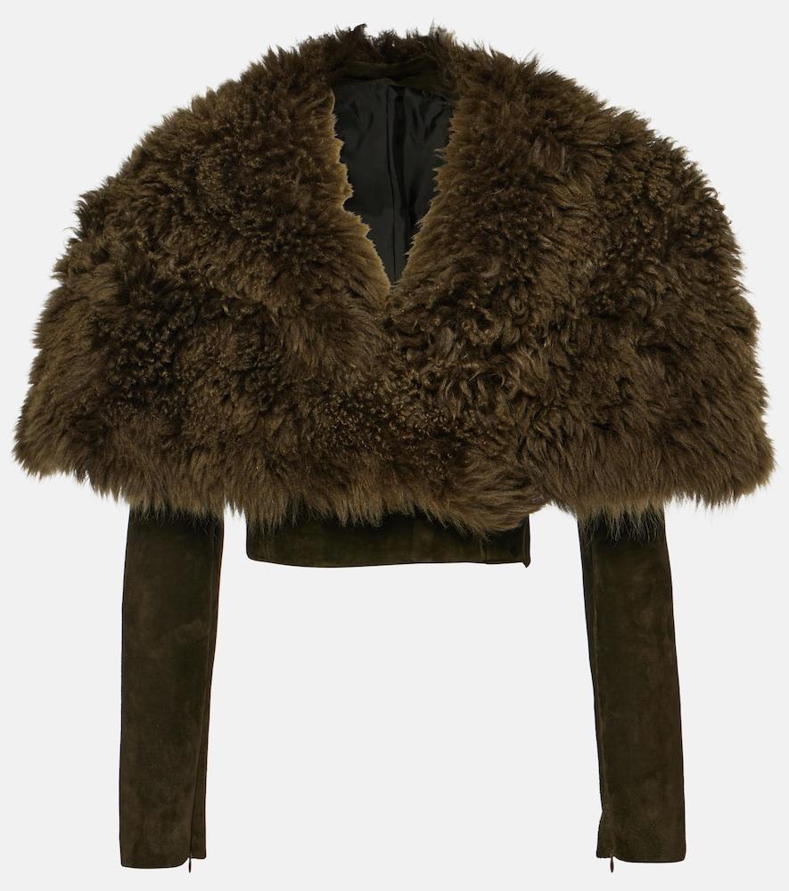 alaïa cropped shearling and suede jacket