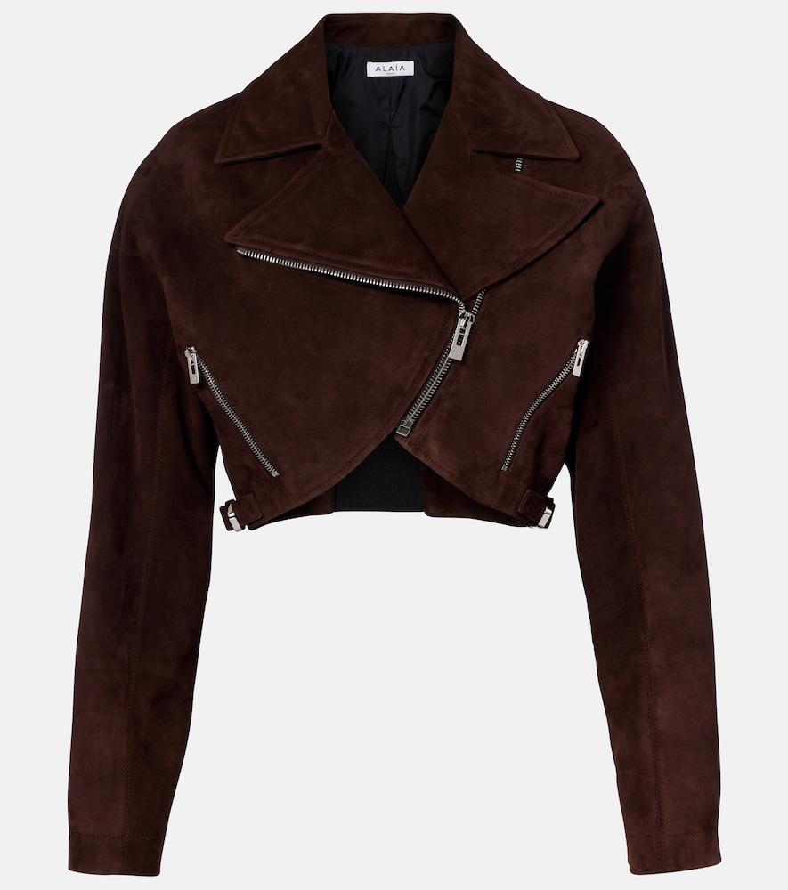 alaïa cropped suede biker jacket