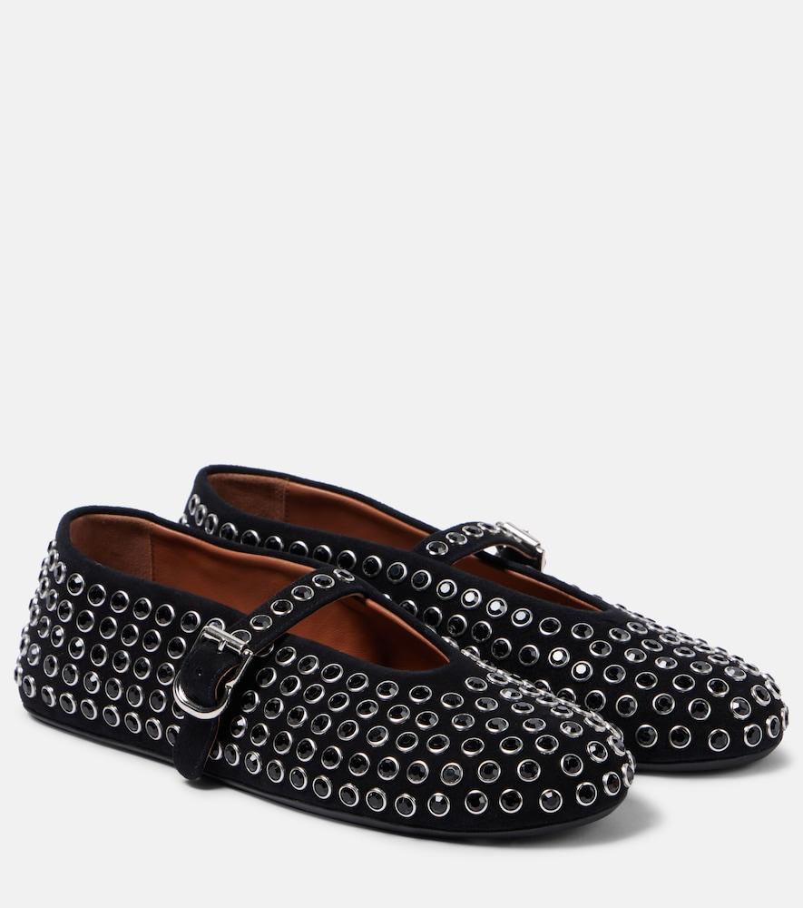 alaïa crystal-embellished suede ballet flats