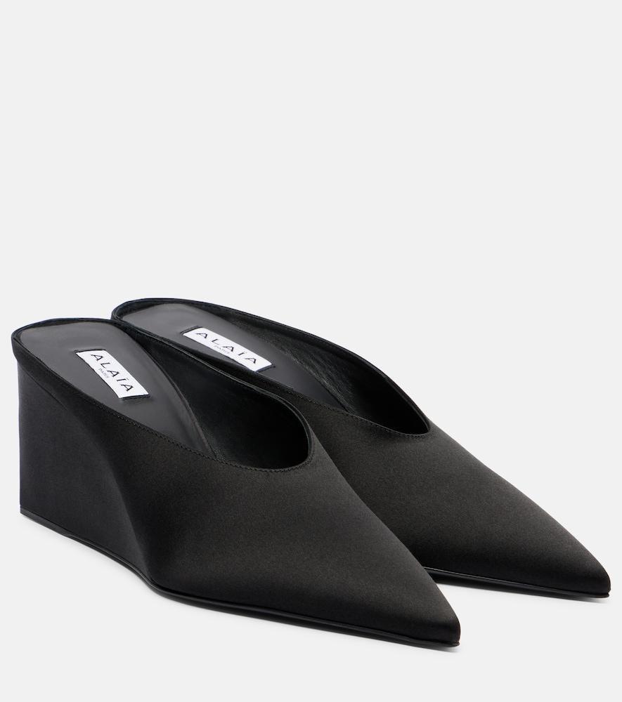 alaïa cube 75 satin wedge mules