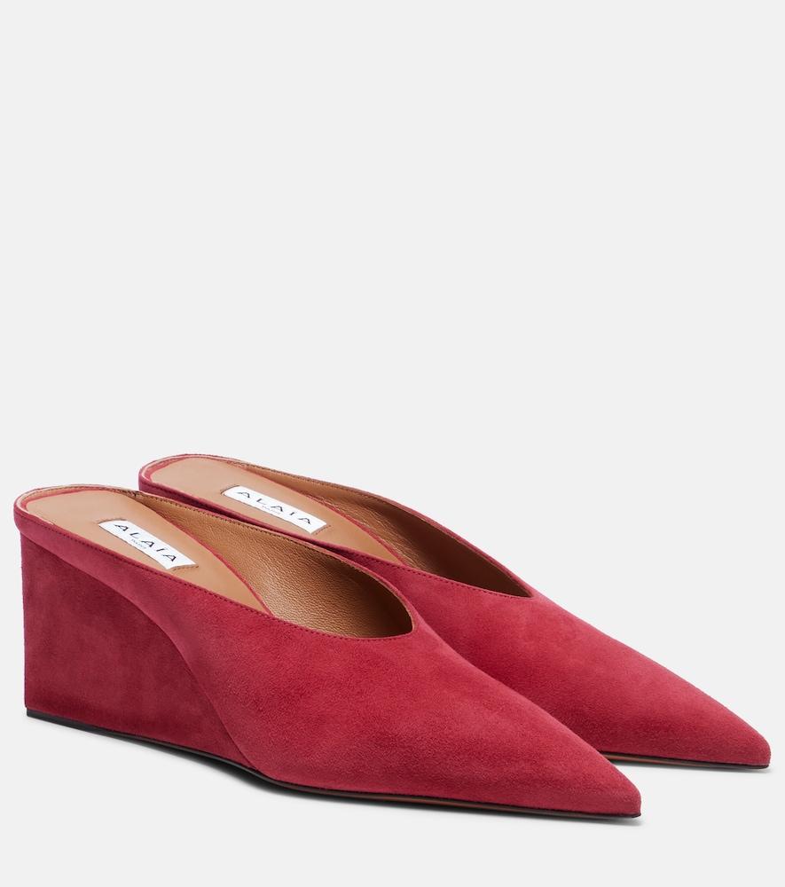 alaïa cube 75 suede wedge mules