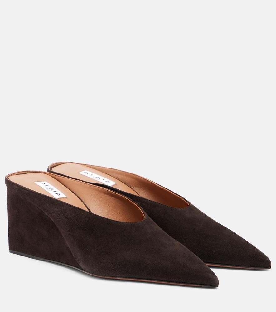alaïa cube 75 suede wedge mules