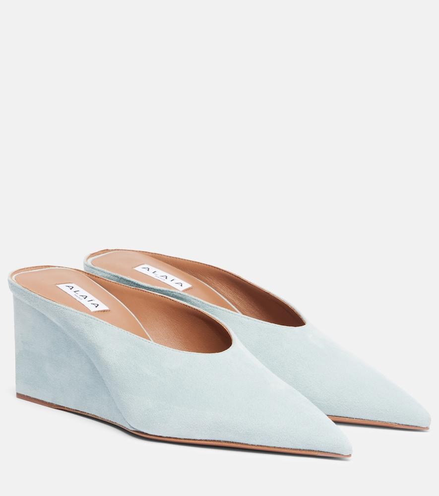 alaïa cube 75 suede wedge mules