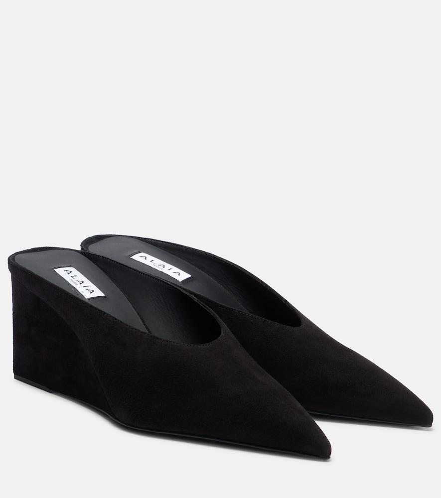 alaïa cube 75 suede wedge mules