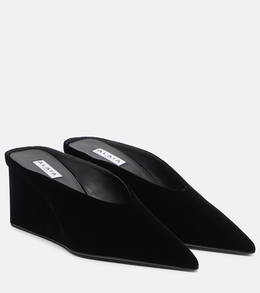 alaïa cube 75 velvet wedge mules
