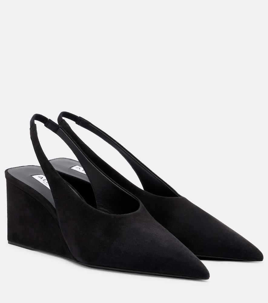 alaïa cube 75 wedge slingback suede pumps