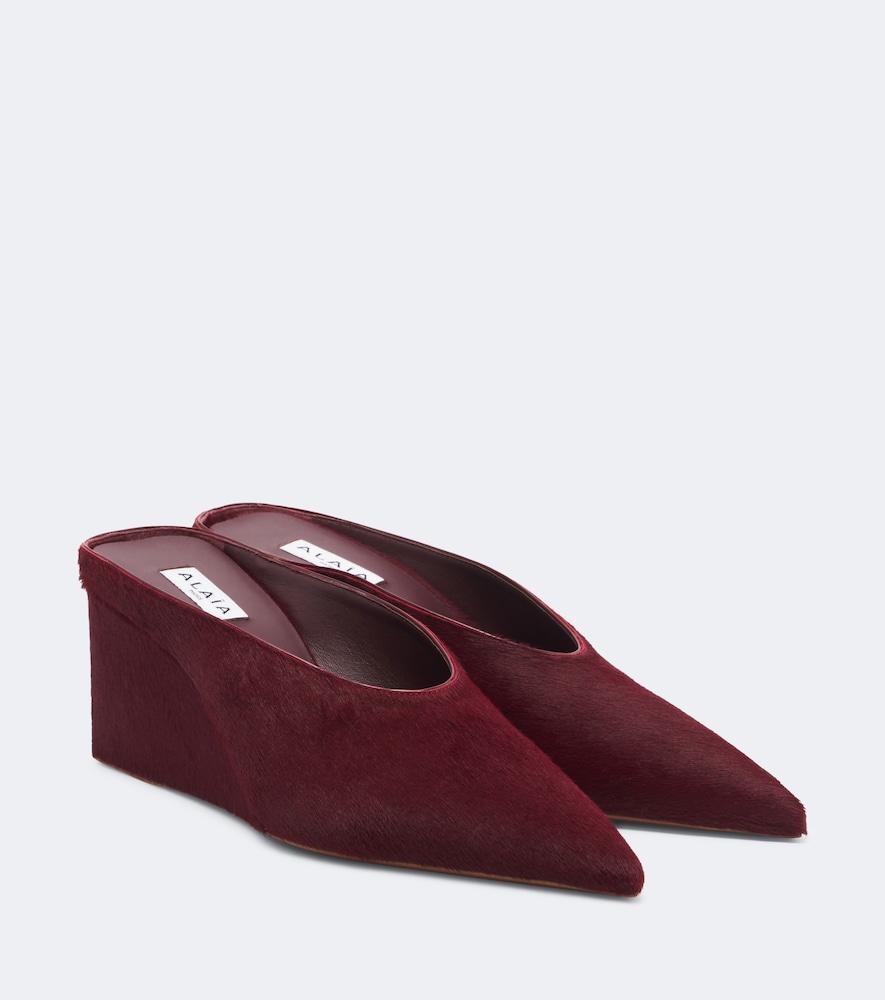 alaïa cube calf hair wedge mules