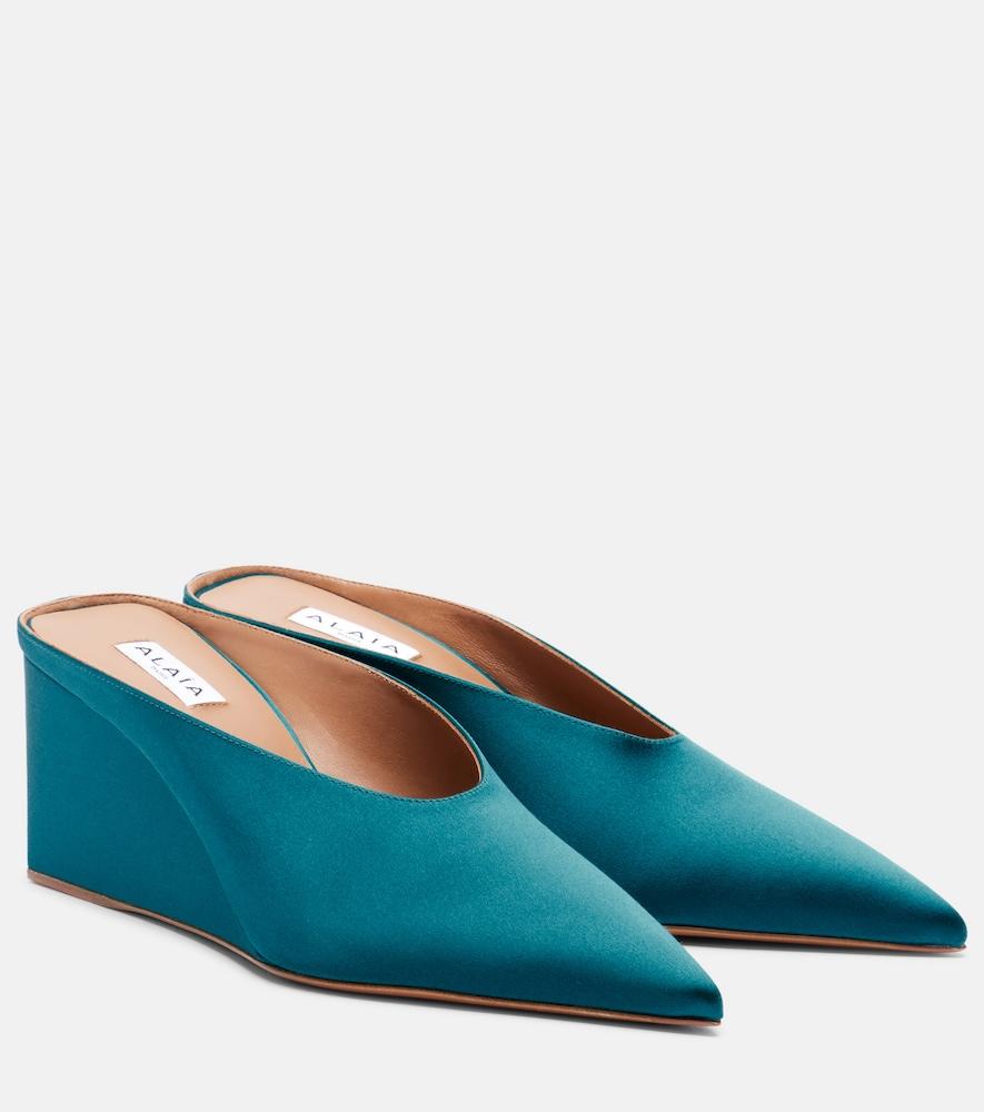 alaïa cube satin wedge mules
