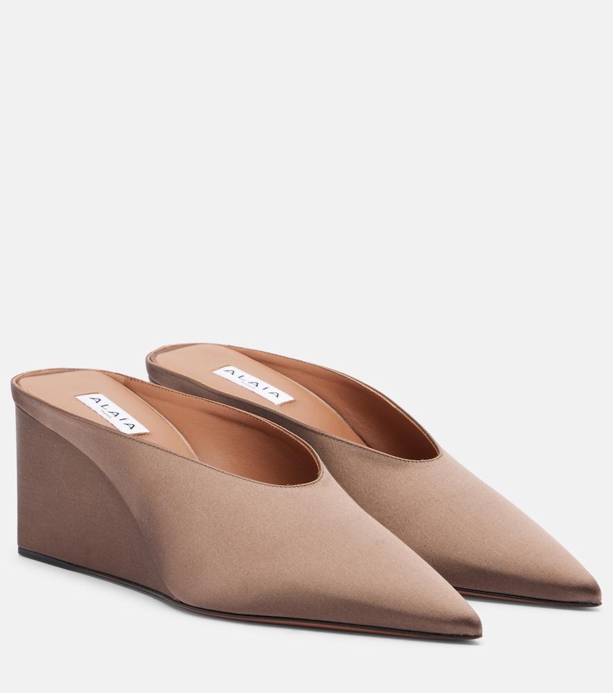 alaïa cube satin wedge mules