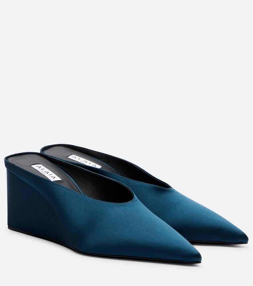 alaïa cube satin wedge mules