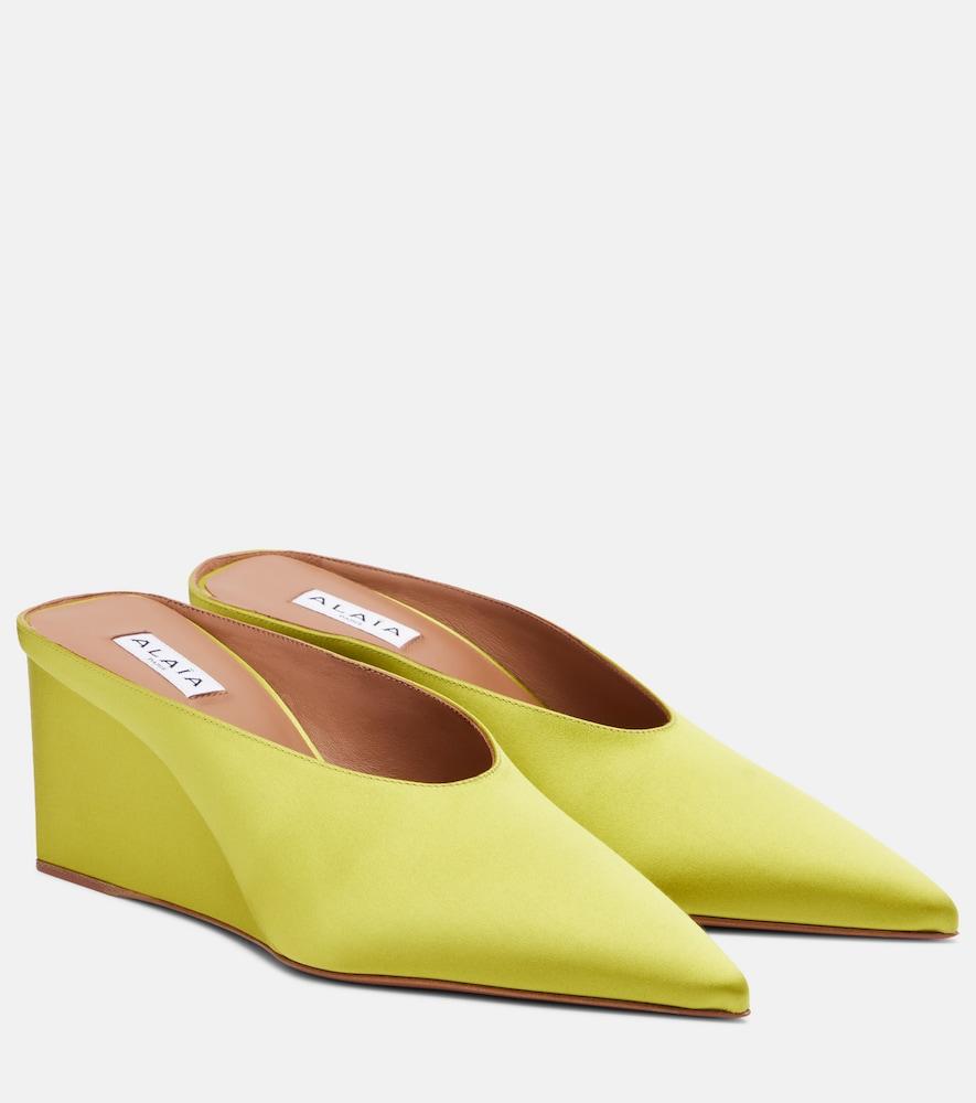 alaïa cube satin wedge mules