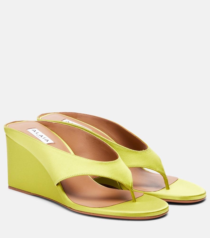 alaïa cube satin wedge thong sandals