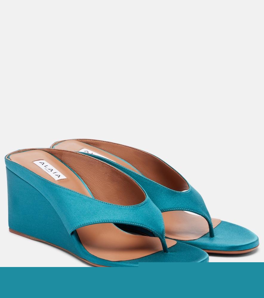 alaïa cube satin wedge thong sandals