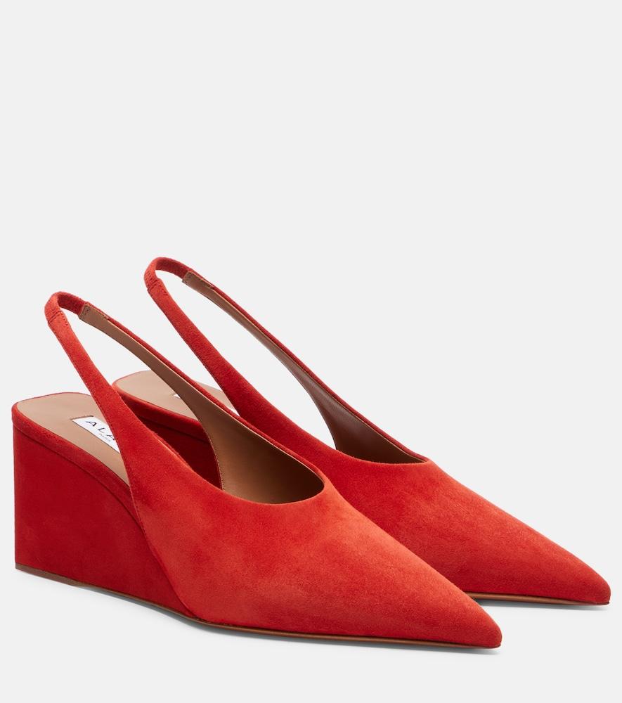 alaïa cube suede slingback wedges