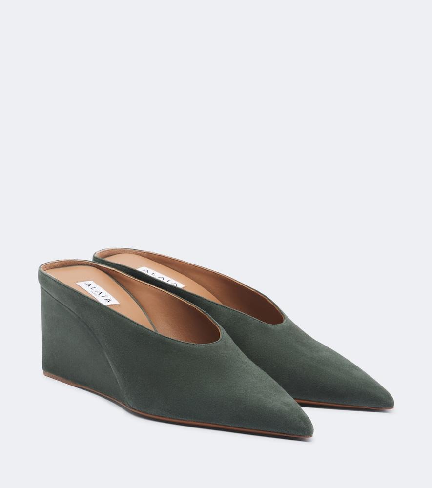 alaïa cube suede wedge mules