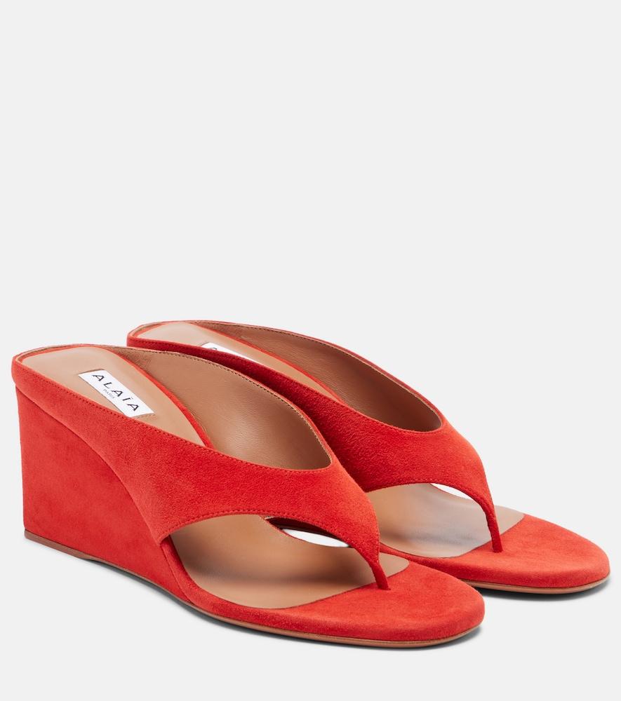 alaïa cube suede wedge thong sandals