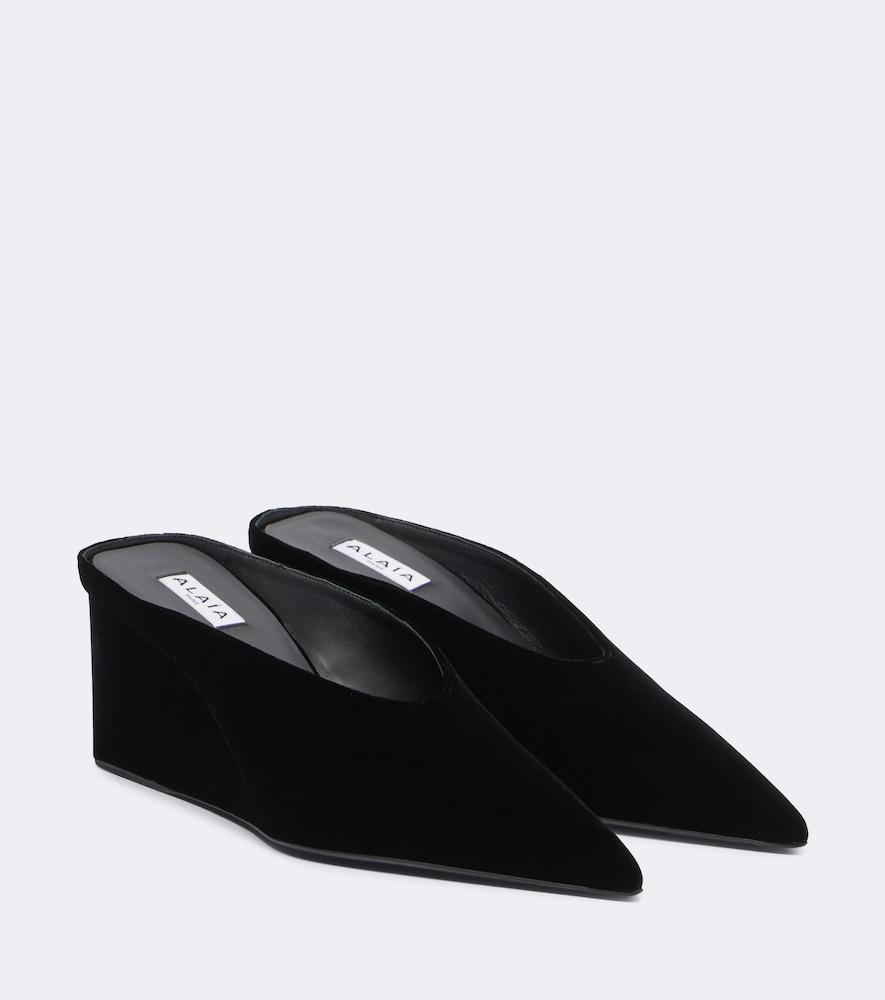 alaïa cube velvet wedge mules