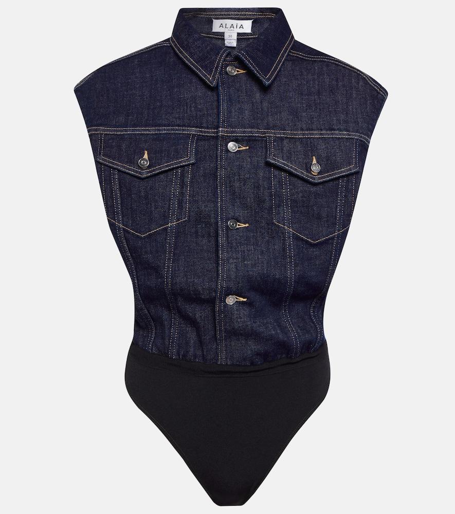 alaïa denim cotton-blend bodysuit