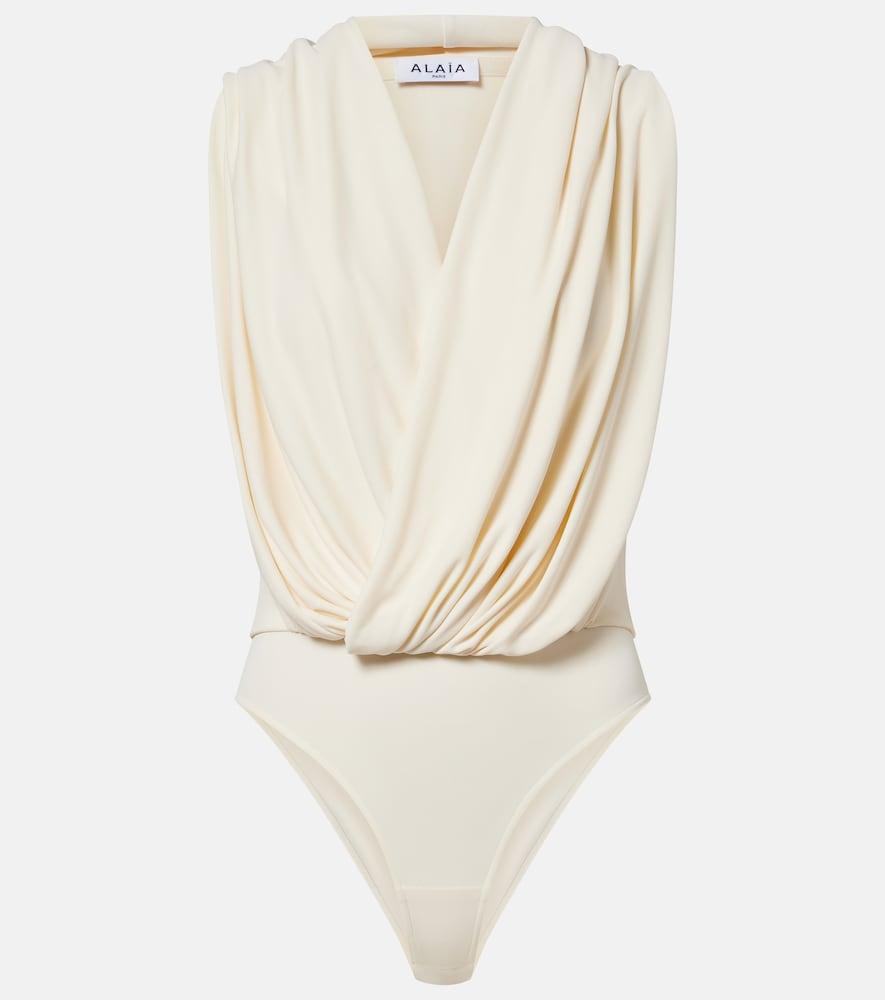 alaïa draped hooded jersey bodysuit