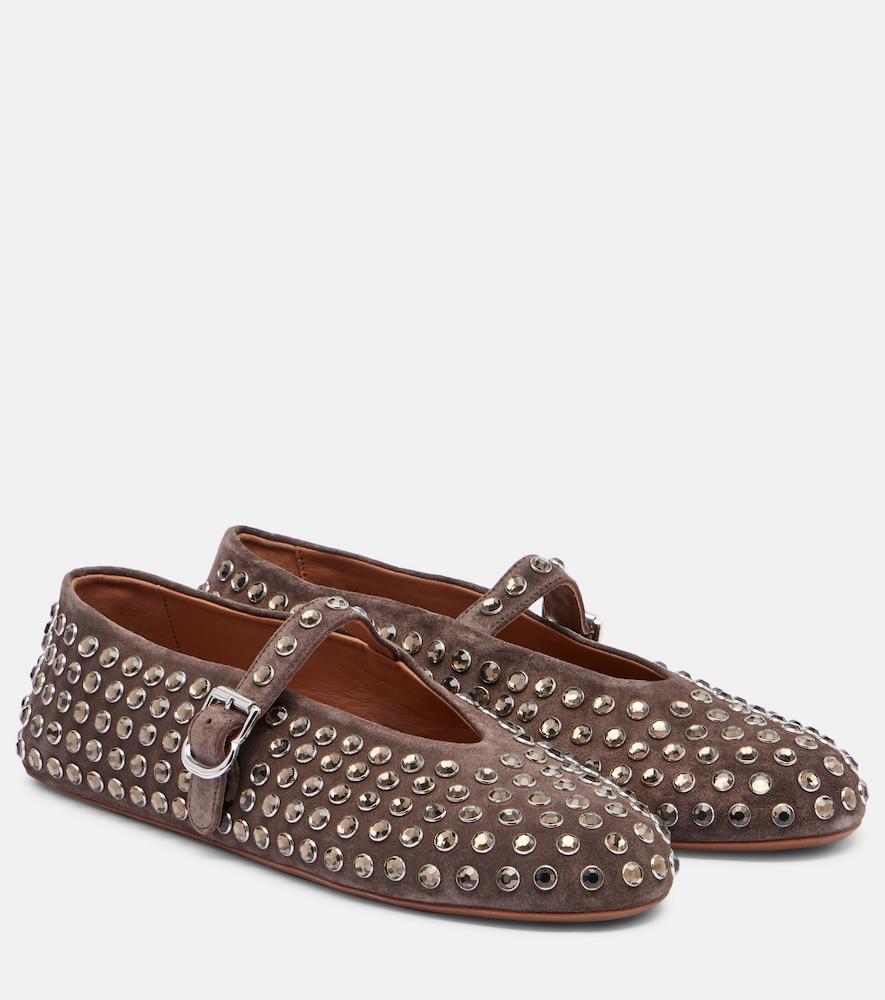 alaïa embellished suede mary jane flats
