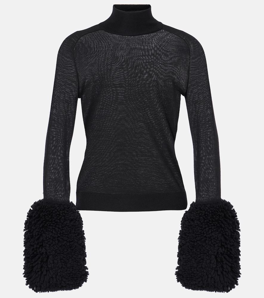 alaïa faux fur-trimmed wool turtleneck top