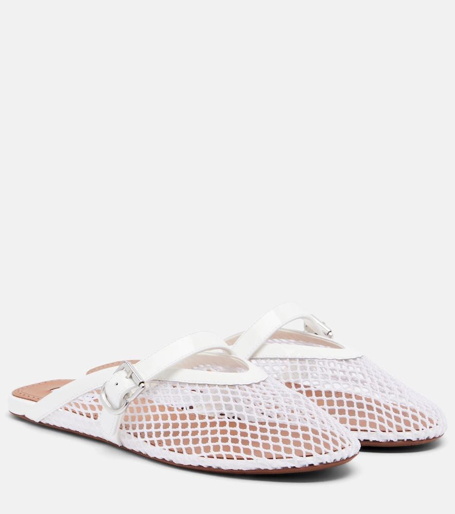 alaïa fishnet leather-trimmed slip-on mules