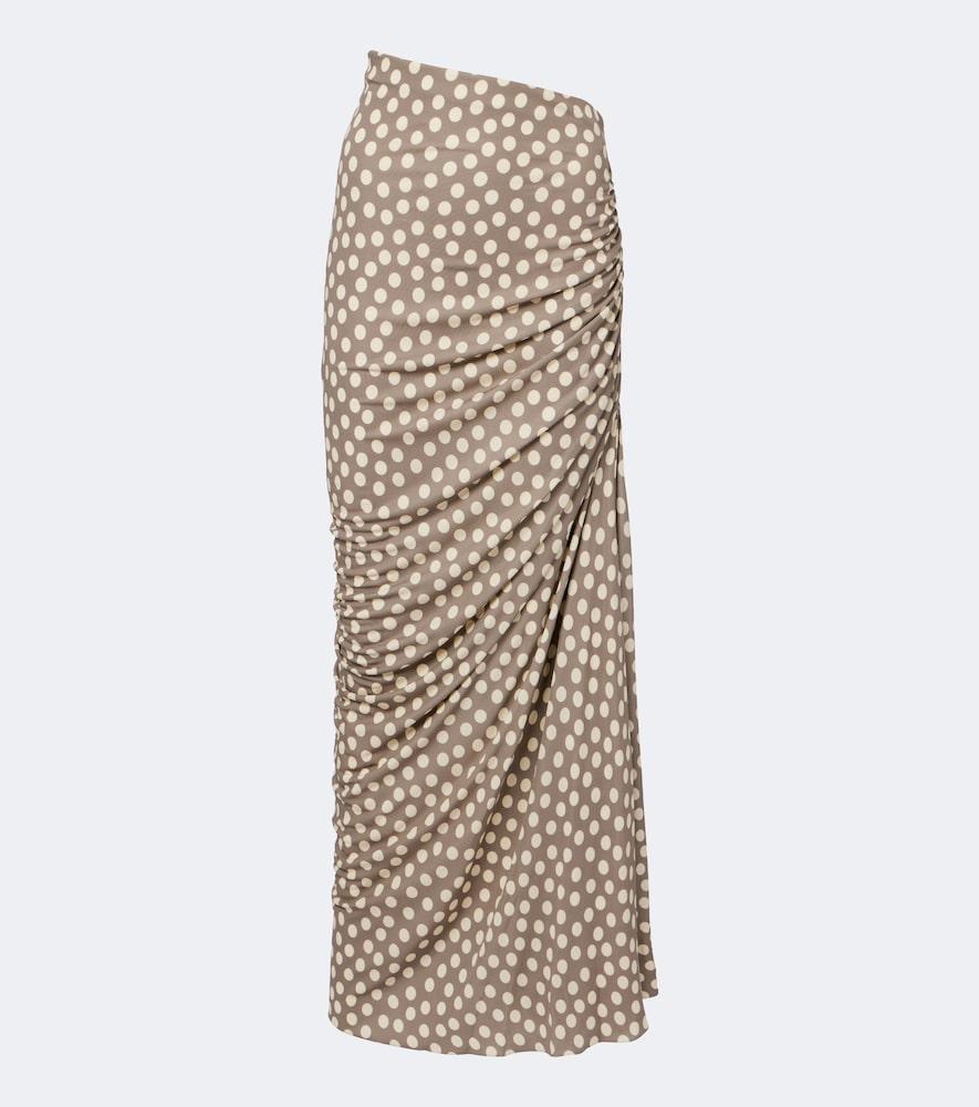 alaïa gathered polka-dot jersey maxi skirt
