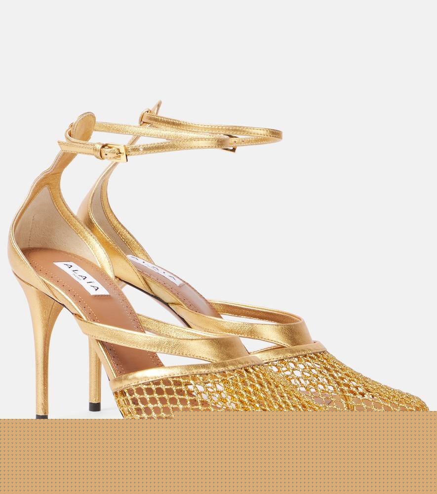 alaïa infradito fishnet 90 leather pumps
