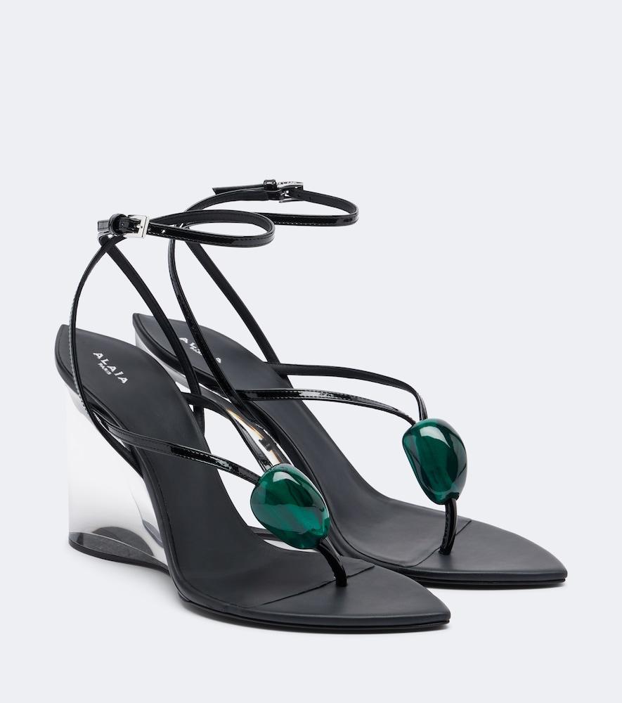 alaïa invisible leather wedge thong sandals