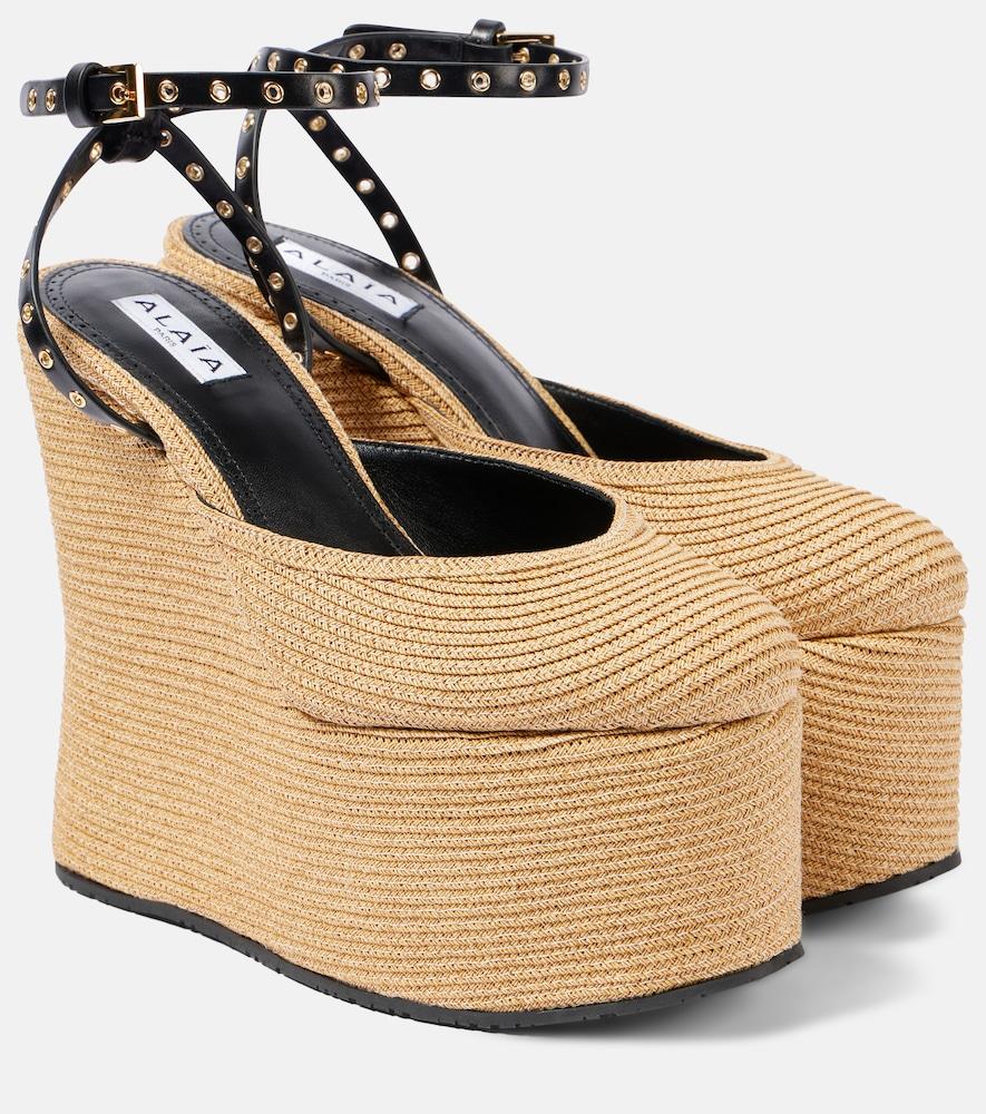 alaïa la leather-trimmed paper straw wedges