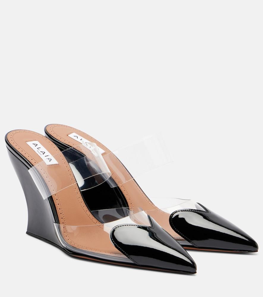 alaïa le caur 90 pu and leather wedge mules
