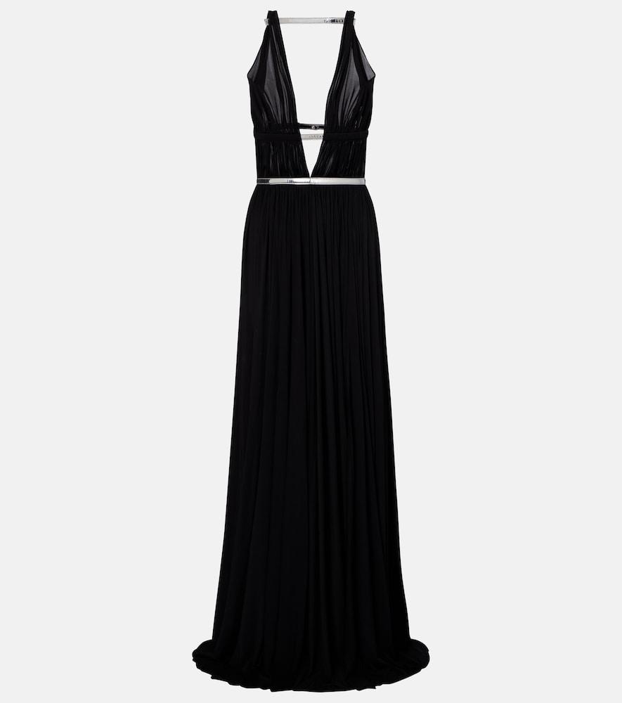 alaïa leather-trimmed draped gown
