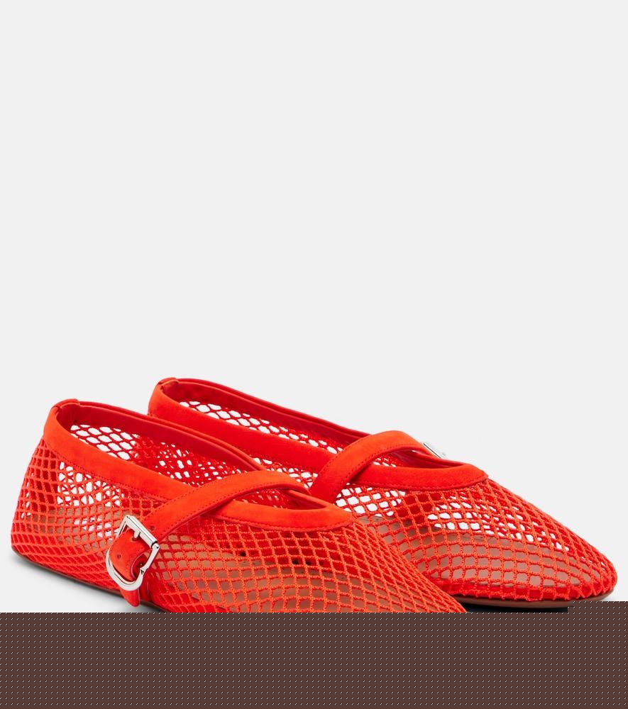 alaïa leather-trimmed fishnet ballet flats