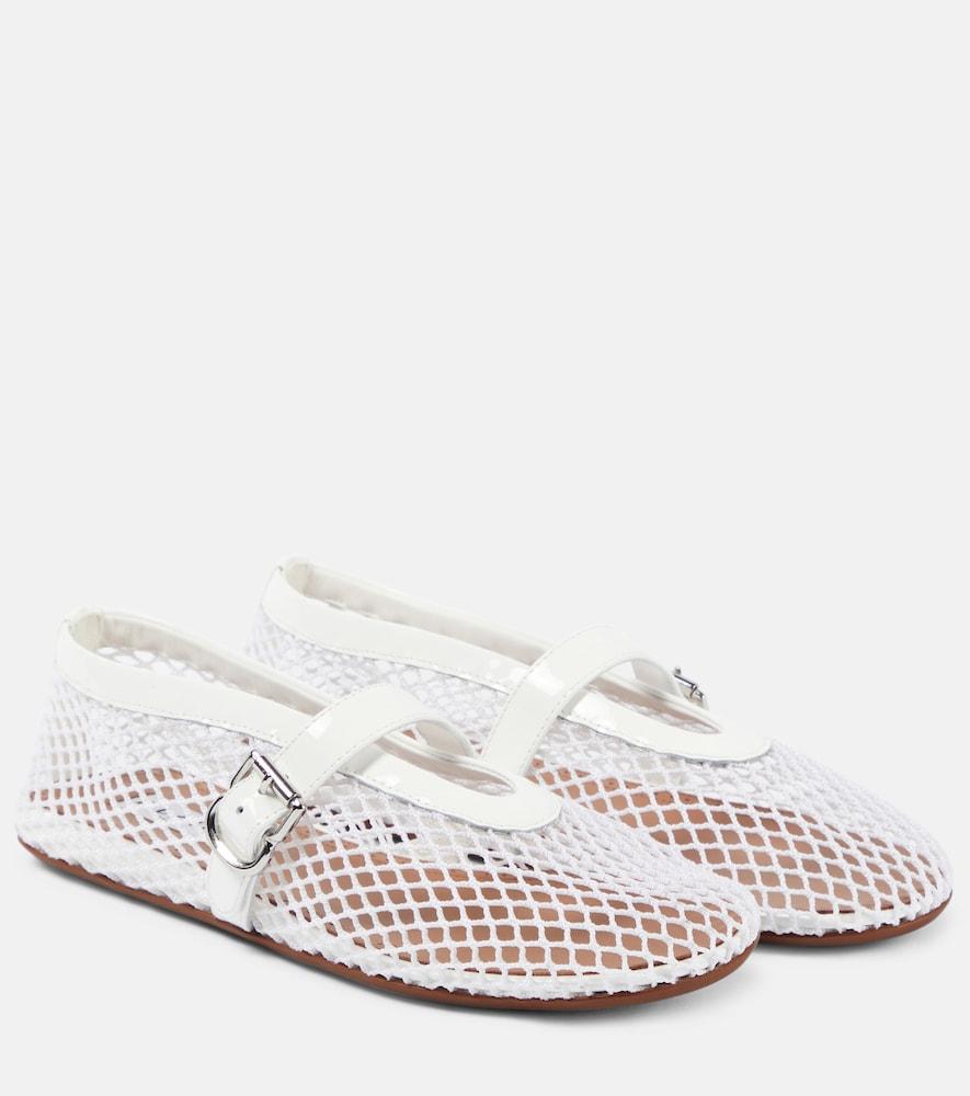 alaïa leather-trimmed fishnet ballet flats