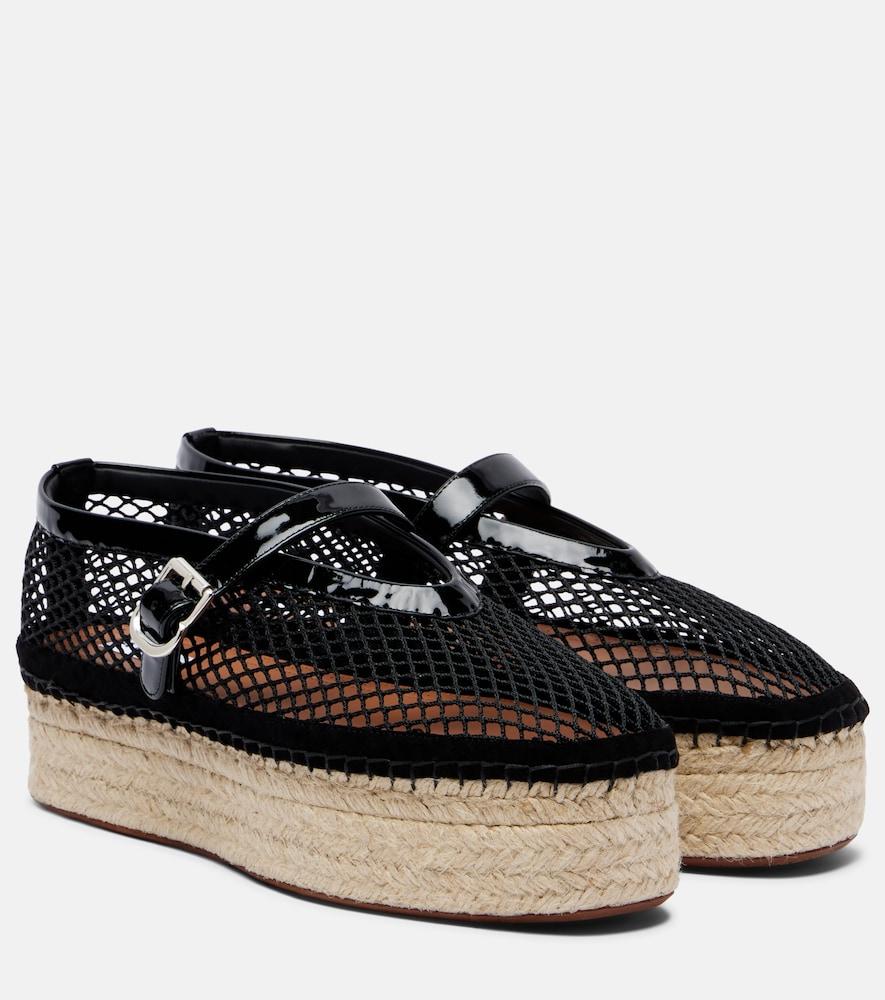 alaïa leather-trimmed fishnet espadrilles